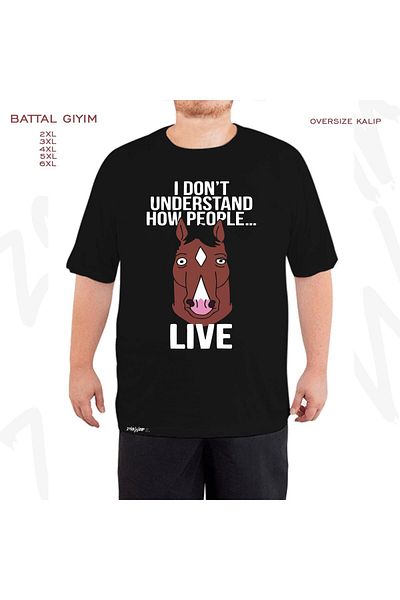 ZOKAWEAR Μαύρο μπλουζάκι Oversize Bojack Horseman με στάμπα μεγάλου μεγέθους