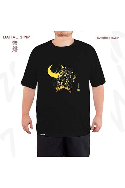 ZOKAWEAR Μαύρο μπλουζάκι Oversize Sailor Moon 2 με στάμπα μεγάλου μεγέθους