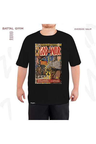 ZOKAWEAR Oversize God Of War Ragnarök Printed Battal (Bol) Mold Μαύρο T-Shirt