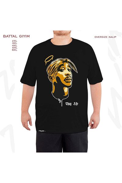 ZOKAWEAR Μαύρο μπλουζάκι Oversize Angel Tupac Shakur με στάμπα μεγάλου μεγέθους