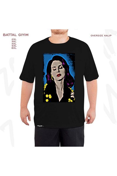 ZOKAWEAR Μπλουζάκι Lana Del Rey με εμπριμέ μαύρο oversize