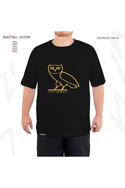 ZOKAWEAR Μαύρο μπλουζάκι Ovoxo Owl Owl Drake με στάμπα μεγάλου μεγέθους