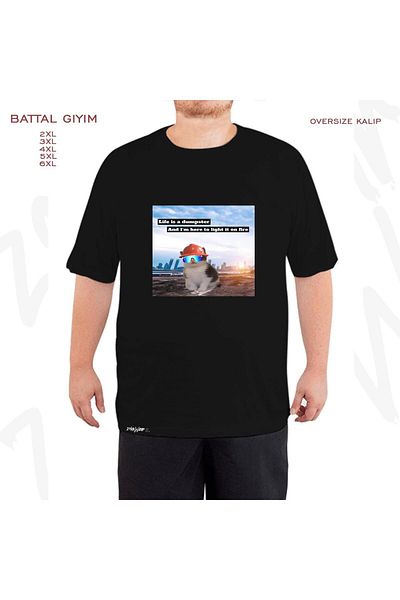 ZOKAWEAR Oversize Beans Dumpster Fire Printed Battal (Bol) Mold Μαύρο T-Shirt