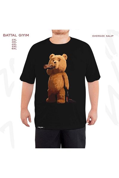 ZOKAWEAR Μαύρο μπλουζάκι Oversize Bear Teddy με στάμπα μεγάλου μεγέθους