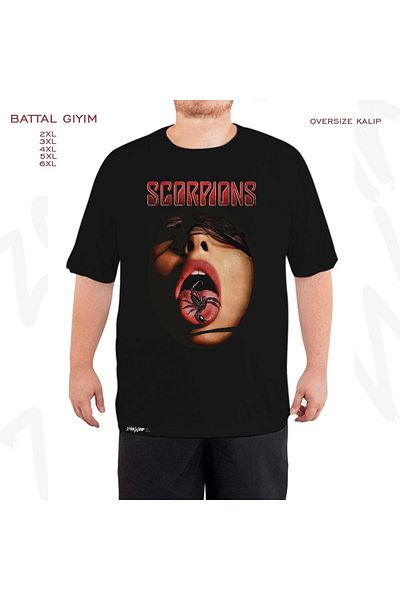 ZOKAWEAR Tricou negru oversize Scorpions Mouth Printed Battal (Bol) Mold