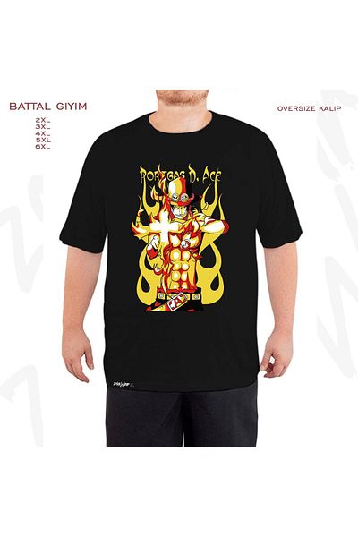 ZOKAWEAR One Piece Portgas D Ace Pattern - Oversized Black T-Shirt
