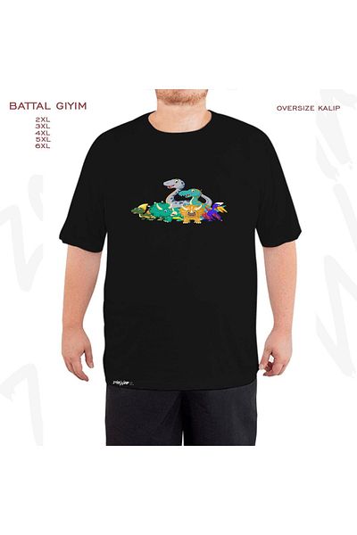ZOKAWEAR Μαύρο μπλουζάκι Oversize Dinosaur Series 1 Printed Battal (Bol) Mold