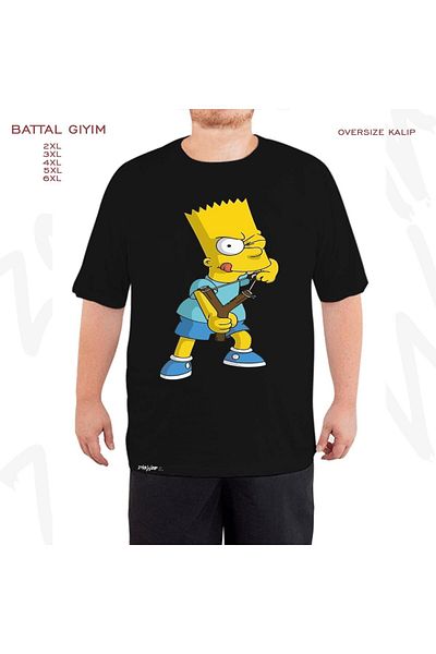 ZOKAWEAR Oversize Μαύρο μπλουζάκι Bart Simpson με στάμπα μεγάλου μεγέθους (Bol) Μαύρο μπλουζάκι