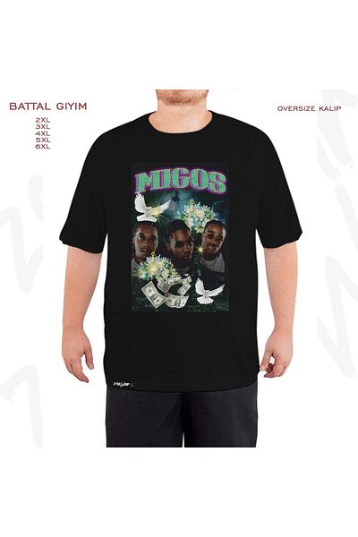 ZOKAWEAR Oversize Migos Printed Battal (Bol) Μαύρο T-Shirt