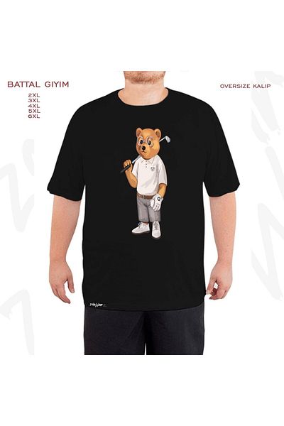 ZOKAWEAR Μαύρο μπλουζάκι με στάμπα μεγάλου μεγέθους Golf Sports Bear Teddy Bear