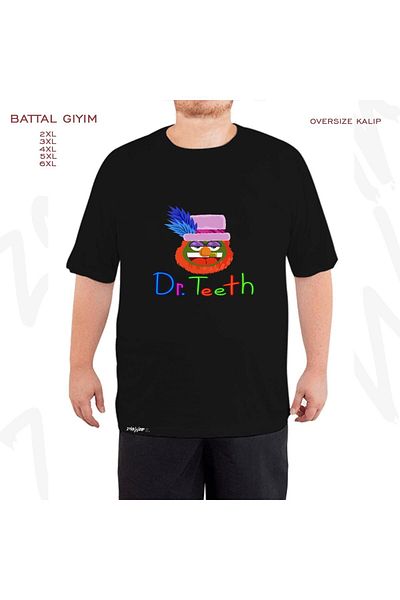 ZOKAWEAR Oversize Dr. Teeth Printed Battal (Bol) Mold Μαύρο T-Shirt