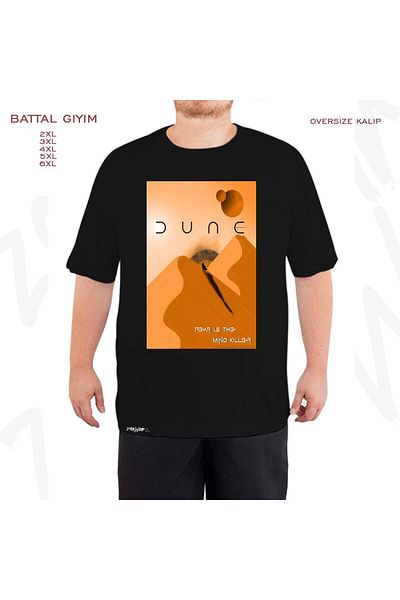 ZOKAWEAR Dune Arrakis Fear Is The Mind Killer Printed - Μαύρο T-Shirt με μεγάλη εφαρμογή