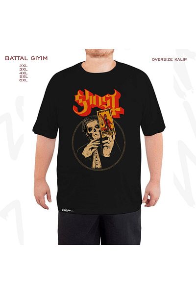 ZOKAWEAR Μαύρο μπλουζάκι Oversize Tarot Ghost Printed Battal (Bol) Mold