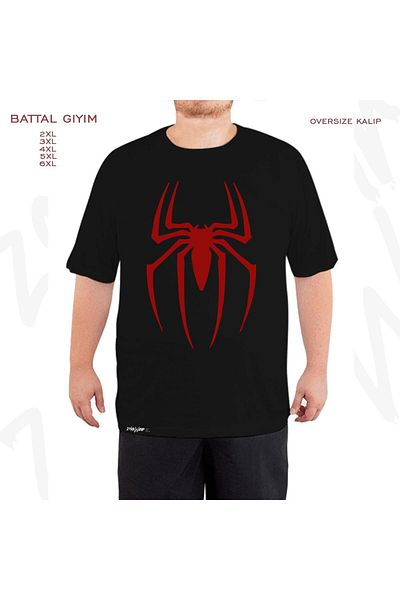 ZOKAWEAR Μαύρο μπλουζάκι με τυπωμένο λογότυπο Spider Oversize Battal (Bol) Mold