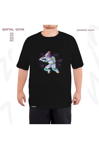 ZOKAWEAR Μαύρο μπλουζάκι Oversize Astronaut Space Printed Battal (Bol) Mold