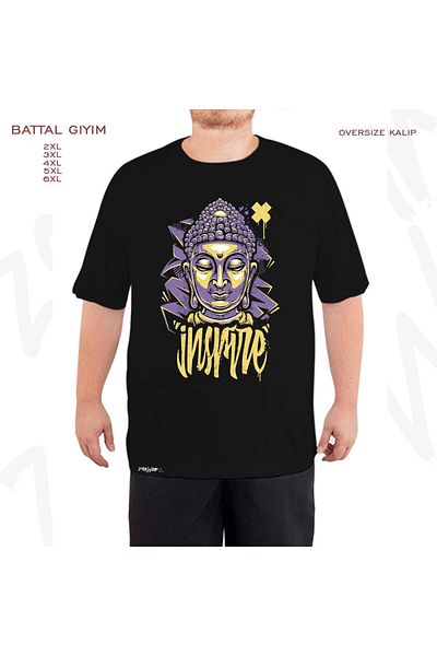 ZOKAWEAR Buddha Printed Oversize Μαύρο T-Shirt - Inspired Battal Fit