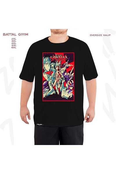 ZOKAWEAR Oversize Evangelion Death And Rebirth Printed Battal (Bol) Mold Μαύρο T-Shirt