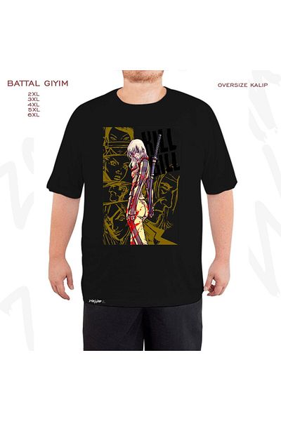 ZOKAWEAR Μαύρο μπλουζάκι Oversize Kill Bill με προσαρμοσμένη εκτύπωση Battal (Bol) Mold