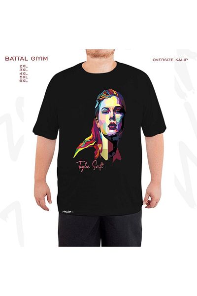 ZOKAWEAR Μαύρο μπλουζάκι μεγάλου μεγέθους Taylor Swift x2 με στάμπα μεγάλου μεγέθους (Bol)