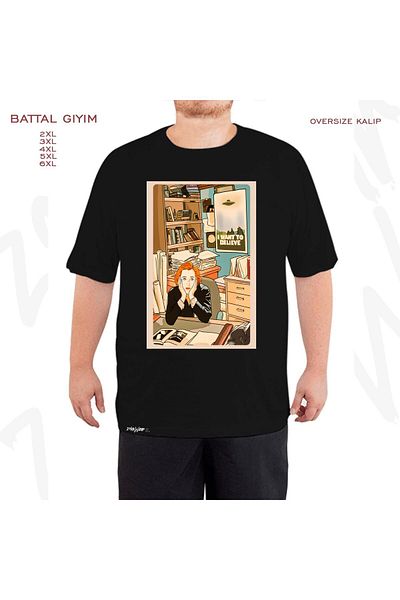 ZOKAWEAR Μαύρο μπλουζάκι μεγάλου μεγέθους για τη Dana Scully - Mulder Printed, King Fit