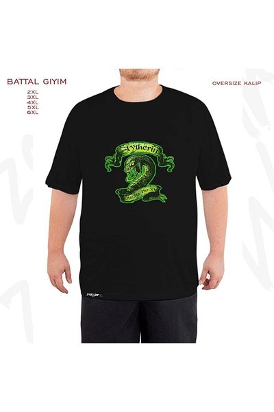 ZOKAWEAR Oversize Hary P. Slytherin Printed Battal (Bol) Mold Μαύρο T-Shirt