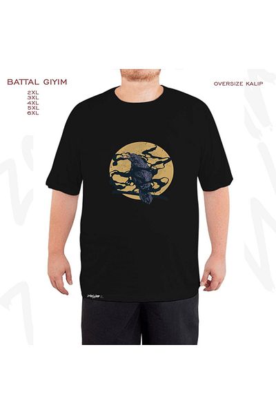 ZOKAWEAR Μαύρο μπλουζάκι Oversize Crow Raven Printed Battal (Bol) Mold