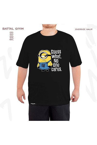 ZOKAWEAR Minions Stuart - "Nobody Cares" εμπριμέ μαύρο μπλουζάκι μεγάλου μεγέθους