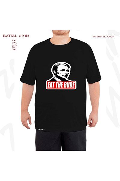 ZOKAWEAR Μαύρο μπλουζάκι Oversize Hannibal Eat Rude με στάμπα μεγάλου μεγέθους (Bol)