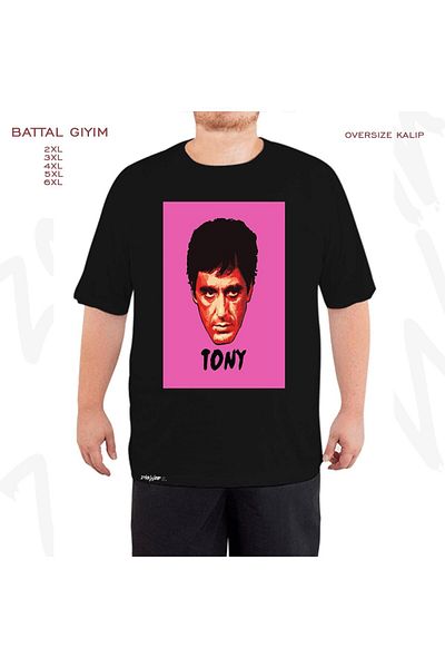 ZOKAWEAR Μαύρο μπλουζάκι μεγάλου μεγέθους Tony Montana με στάμπα μεγάλου μεγέθους
