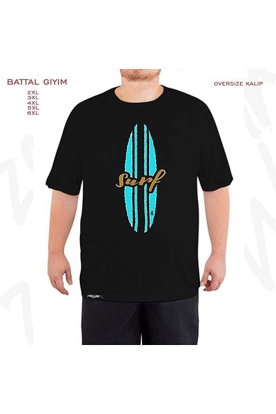 ZOKAWEAR Oversize Surf Surfing x2 Printed Battal (Bol) Mold Μαύρο T-Shirt