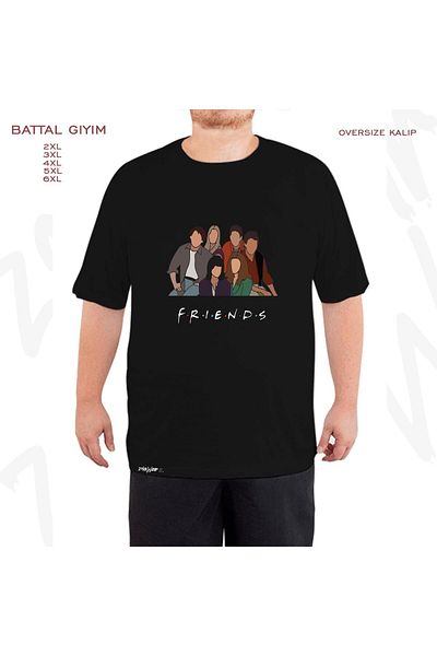 ZOKAWEAR Μαύρο μπλουζάκι Oversize Friends, Serial Printed Battal (Bol) Mold