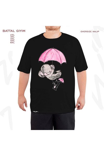 ZOKAWEAR Υπερμεγέθη Μαύρο T-Shirt με στάμπα φιλίας ελέφαντα και κουνελιού