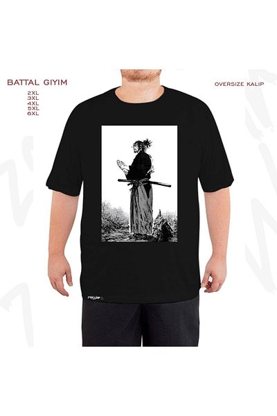 ZOKAWEAR Oversize Vagabond,Manga Samurai Printed Oversize (Bol) Fit Black T-Shirt