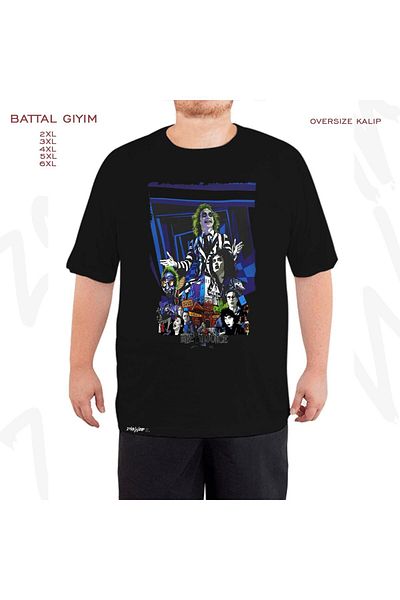 ZOKAWEAR Oversize Beetlejuice Printed Battal (Bol) Mold Μαύρο T-Shirt