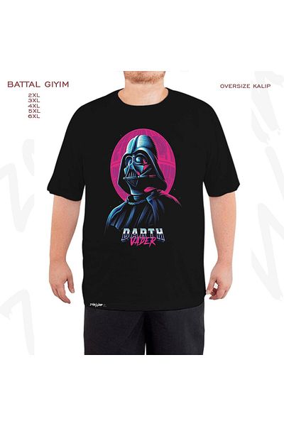 ZOKAWEAR Μαύρο μπλουζάκι μεγάλου μεγέθους Starwars Darth Vader νέον με στάμπα μεγάλου μεγέθους