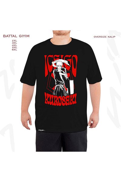 ZOKAWEAR Μαύρο μπλουζάκι Oversize Bleach Ichigo Kurosaki με στάμπα μεγάλου μεγέθους (Bol)