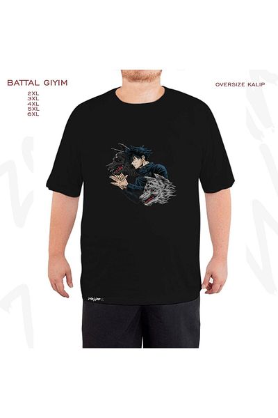 ZOKAWEAR Jujutsu Kaisen Megumi Fushiguro Printed - Loose Fit Μαύρο T-Shirt