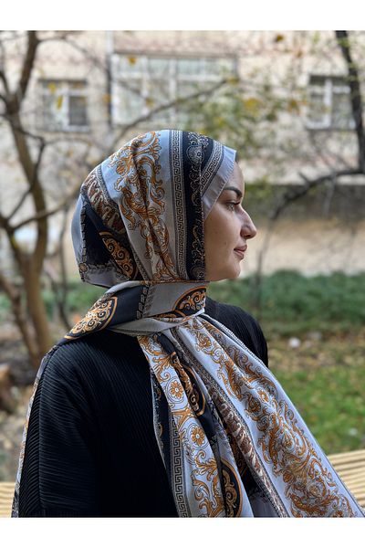 shalby Vera Patterned Cotton Soft Hijab Shawl - White/Gold