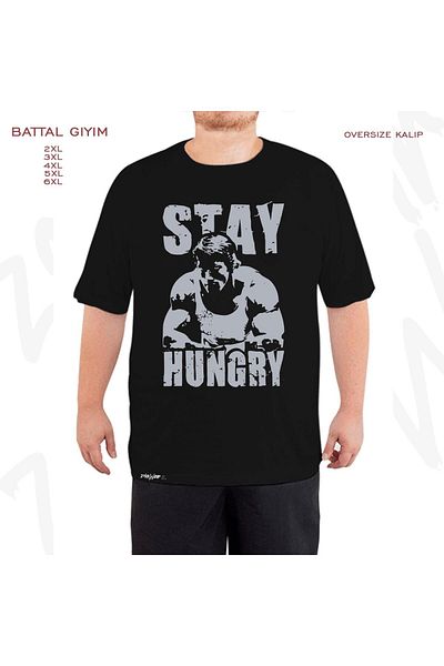 ZOKAWEAR Oversize Arnold Stay Hungry Printed Battal (Bol) Mold Μαύρο T-Shirt