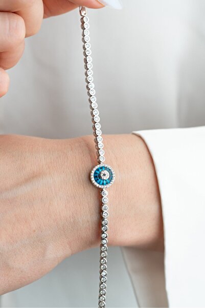 ESSARE 925 Ayar Gümüş Rodyum Kaplama Cam Göz Bileklik