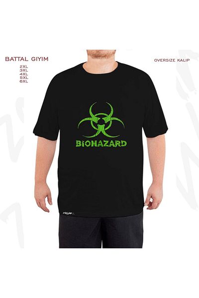 ZOKAWEAR Oversize Biohazard Printed Oversize Black T-Shirt