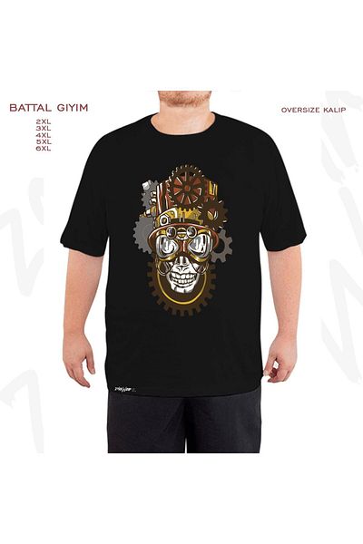 ZOKAWEAR Μαύρο μπλουζάκι Oversize Robot Skeleton Printed Battal (Bol) Mold
