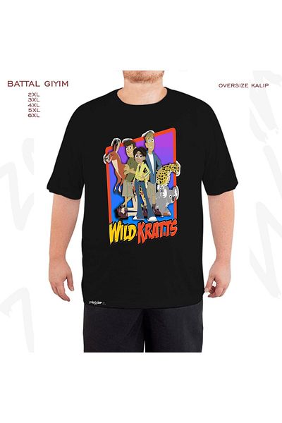 ZOKAWEAR Oversize Wild Kratts Team Printed Battal (Bol) Mold Μαύρο T-Shirt