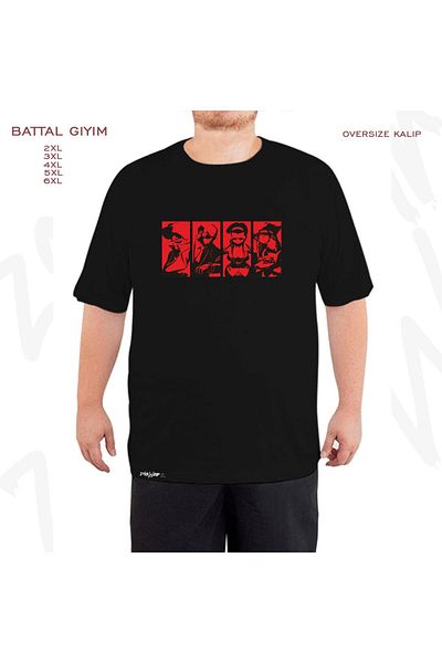 ZOKAWEAR Μαύρο μπλουζάκι μεγάλου μεγέθους Cowboy Bebop Characters Printed Battal (Bol) Mold