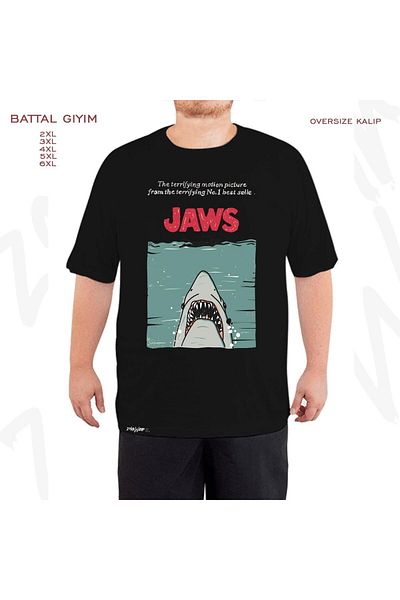 ZOKAWEAR Τυπωμένο κάλυμμα Jaws Retro VHS - Μαύρο μπλουζάκι με υπερβολική εφαρμογή