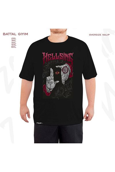 ZOKAWEAR Голяма черна тениска с щампа Hellsing Dark Gothic Art