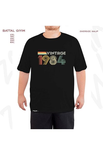 ZOKAWEAR Oversize Vintage 1984, 40α γενέθλια εμπριμέ μαύρο μπλουζάκι Battal (Bol) Mold