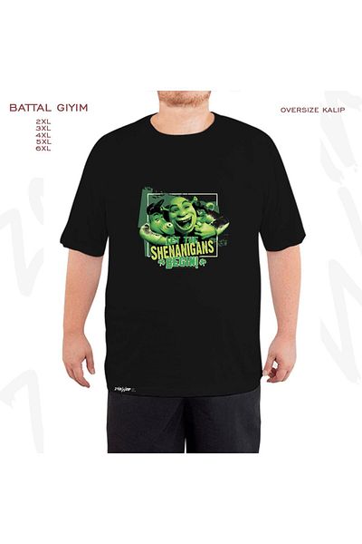 ZOKAWEAR Shrek St. Patrick's Day - Oversize Gruppa Printed Oversize Black T-Shirt