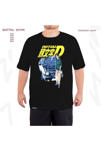 ZOKAWEAR Fujiwara Ae86 Manga Printed Oversize Μαύρο T-Shirt - King Mold