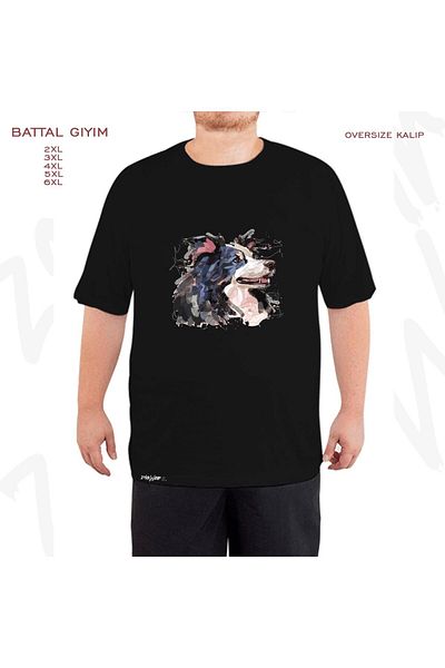 ZOKAWEAR Μαύρο μπλουζάκι Oversize Border Collie Dreaming Printed Battal (Bol) Mold